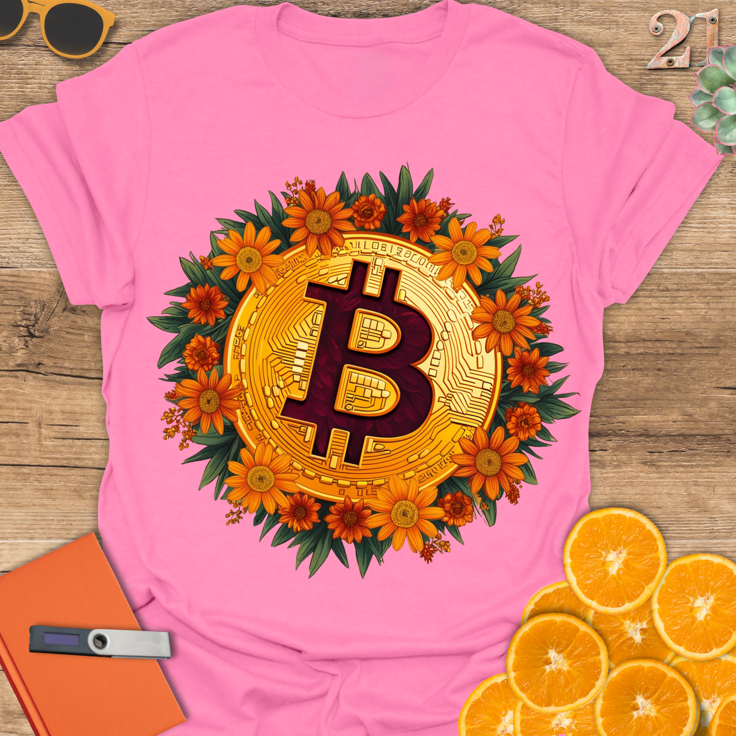 Bitcoin Flower Wreath T-Shirt