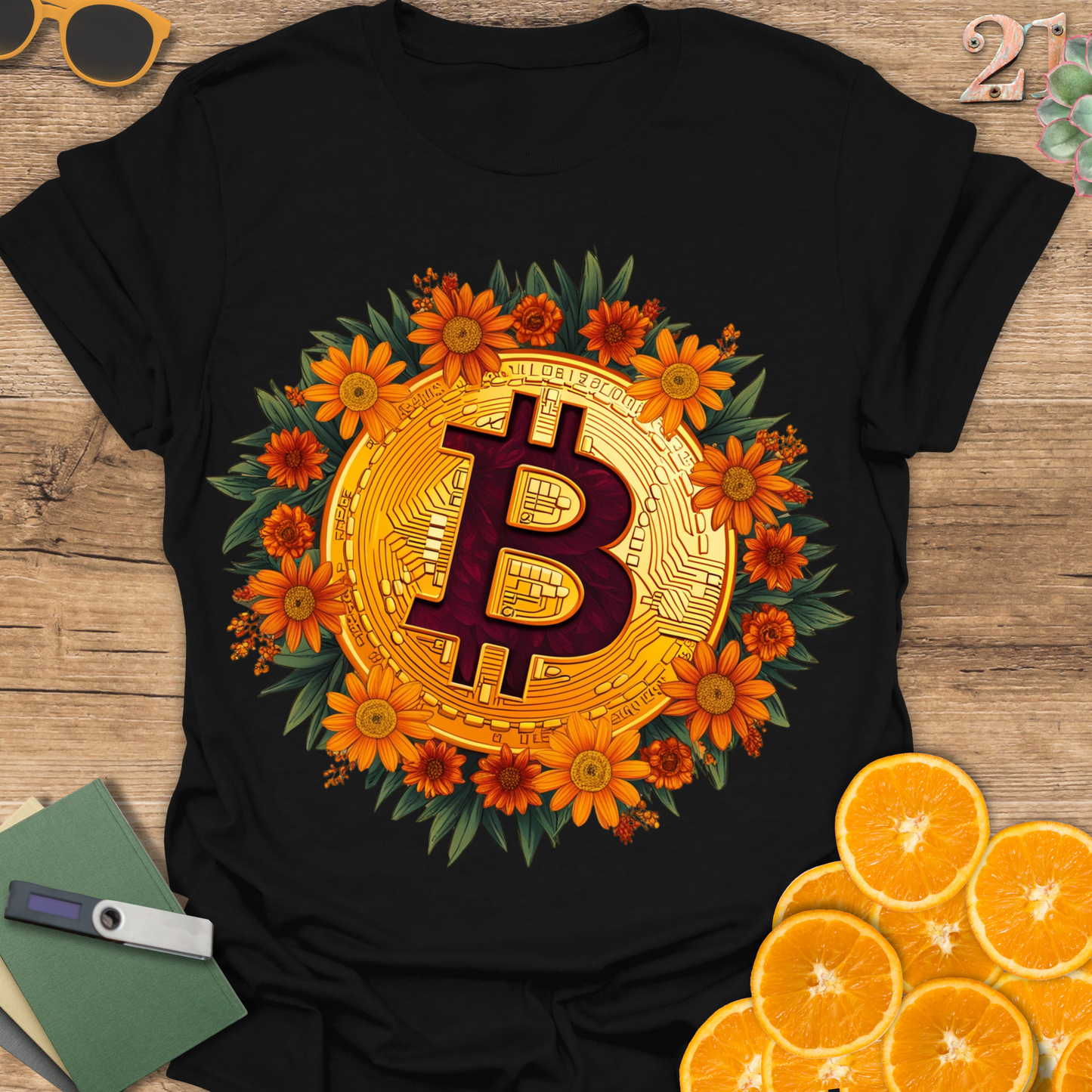 Bitcoin Flower Wreath T-Shirt