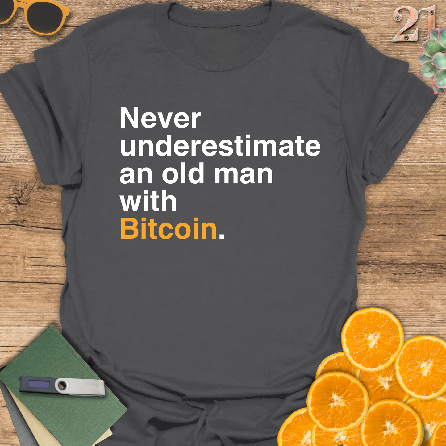 Never underestimate an old man with Bitcoin T-Shirt