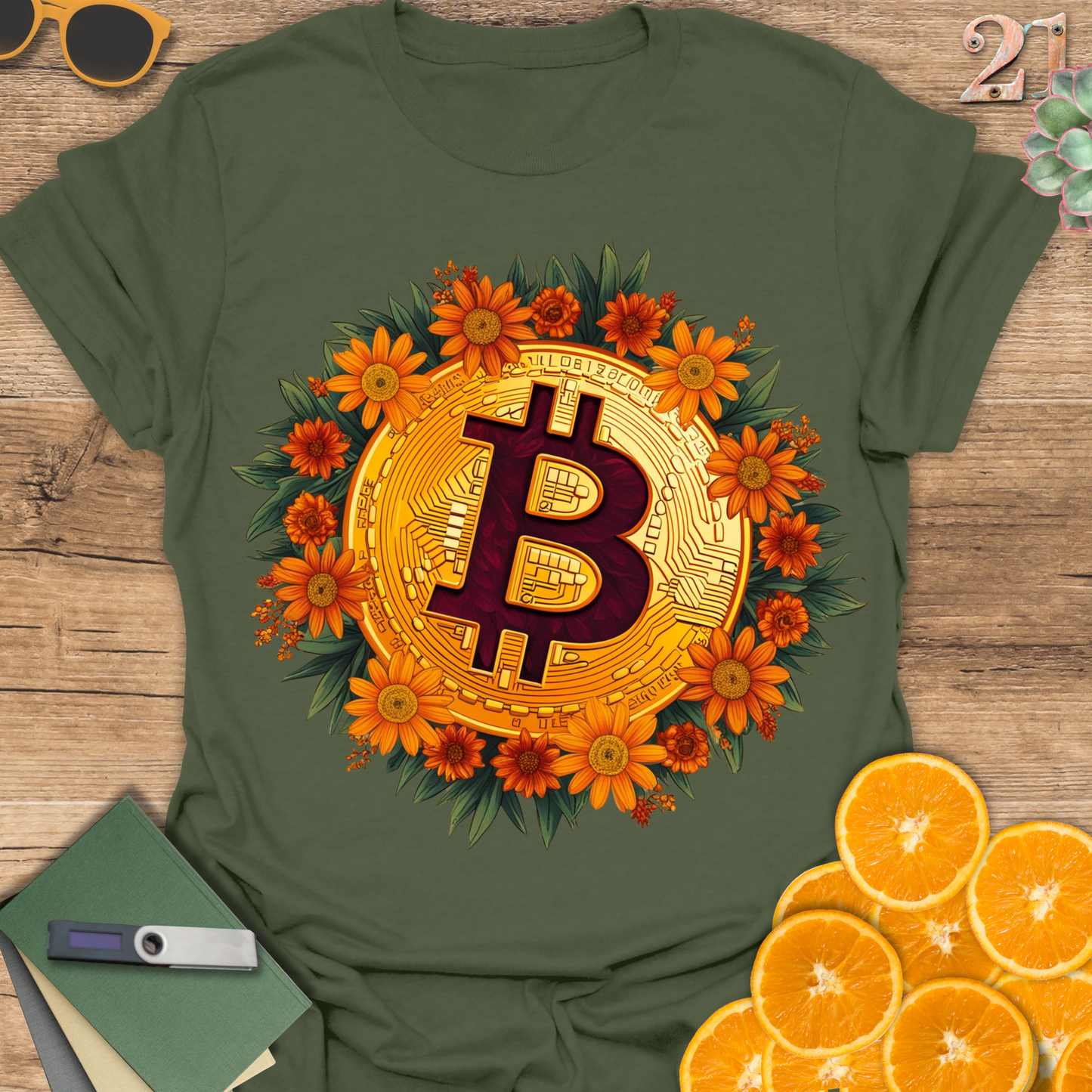 Bitcoin Flower Wreath T-Shirt