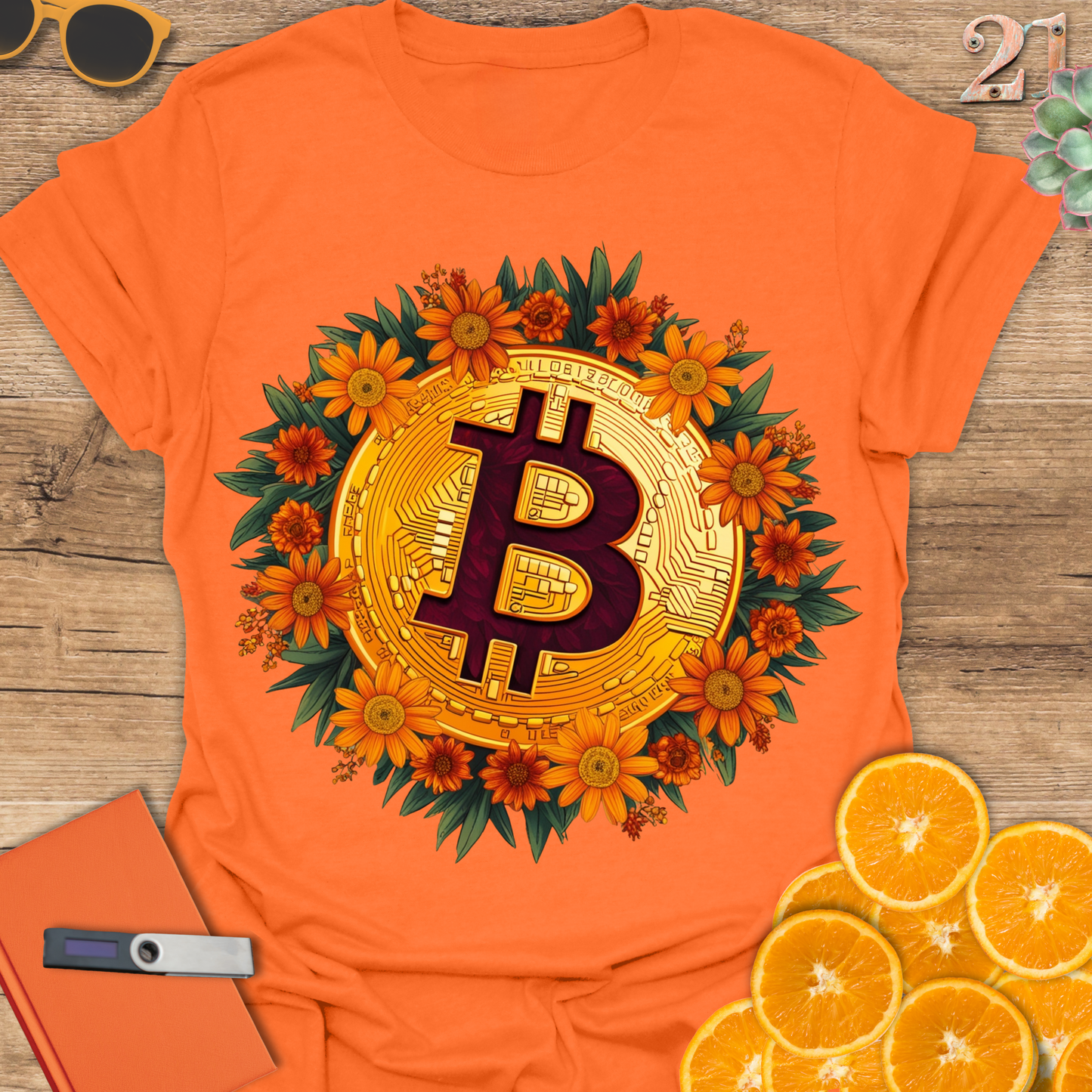 Bitcoin Flower Wreath T-Shirt