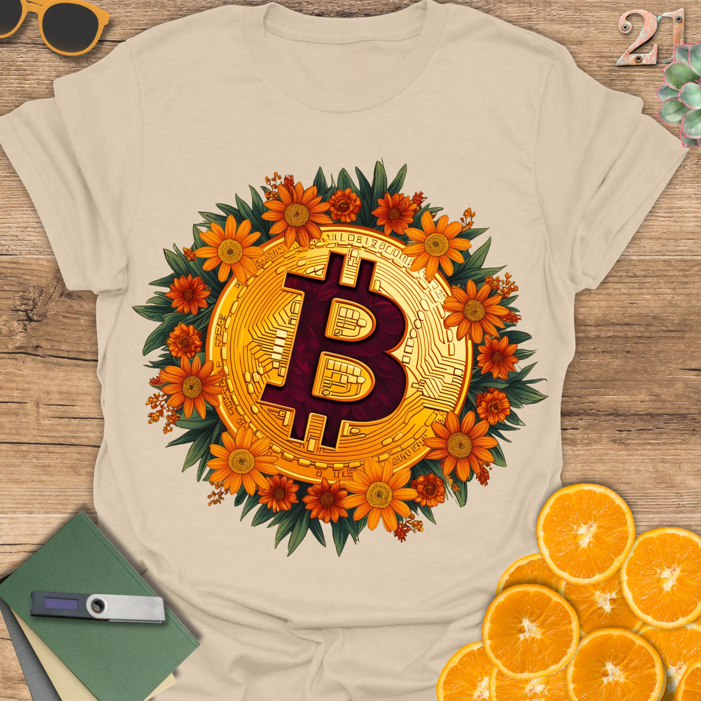 Bitcoin Flower Wreath T-Shirt