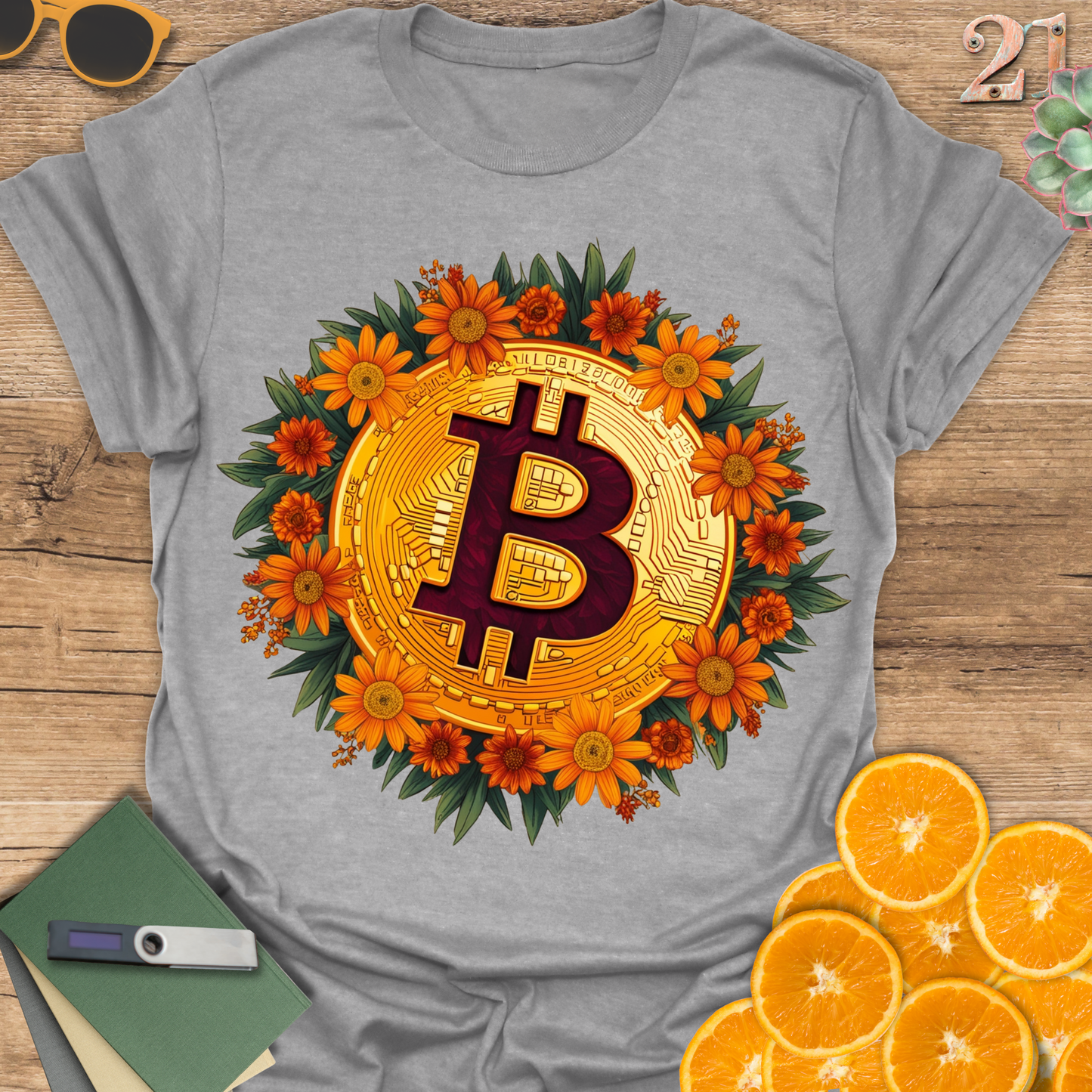 Bitcoin Flower Wreath T-Shirt