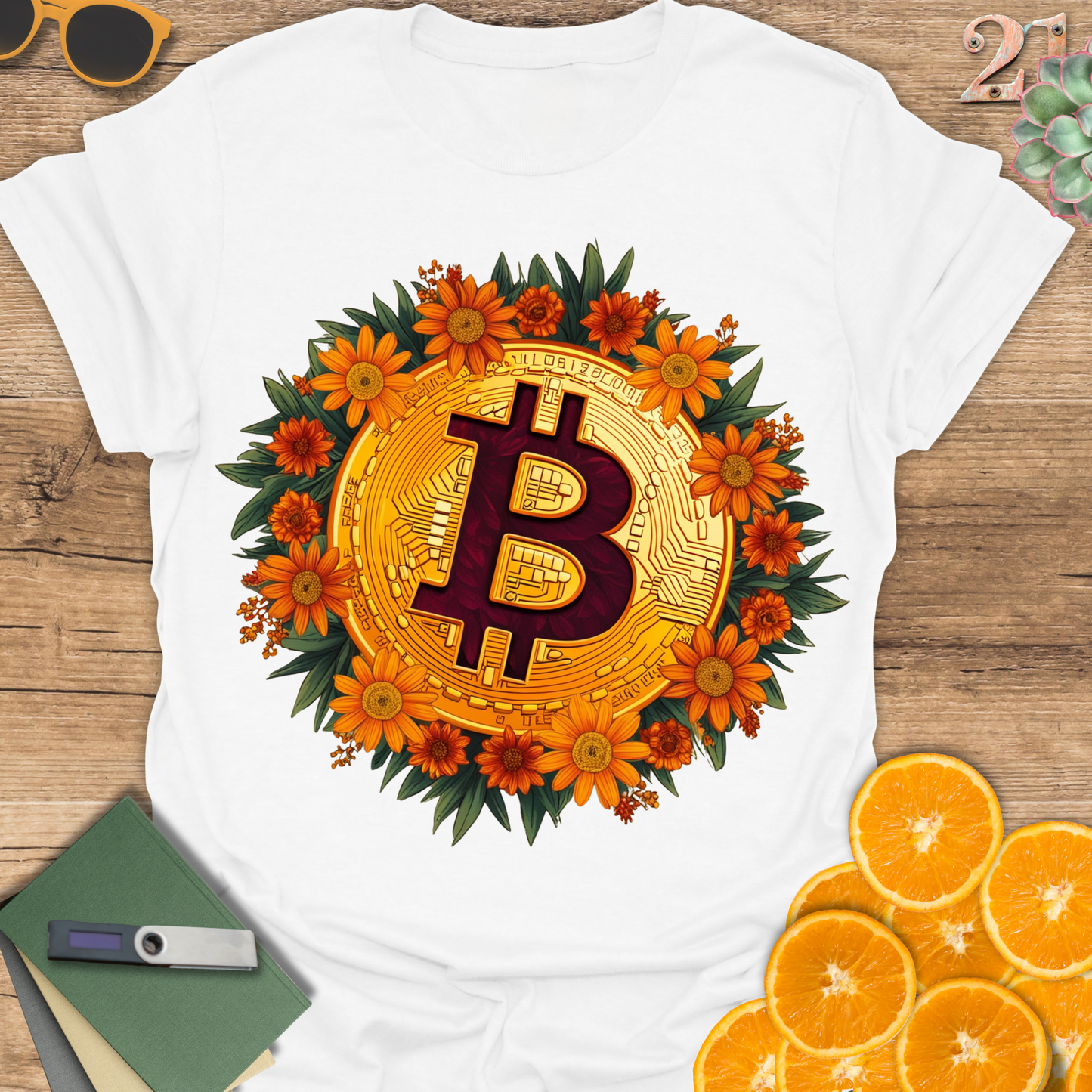 Bitcoin Flower Wreath T-Shirt